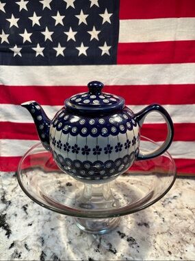 Blue Floral Ceramic Teapot - Classic Pattern 32 ounce/4cups